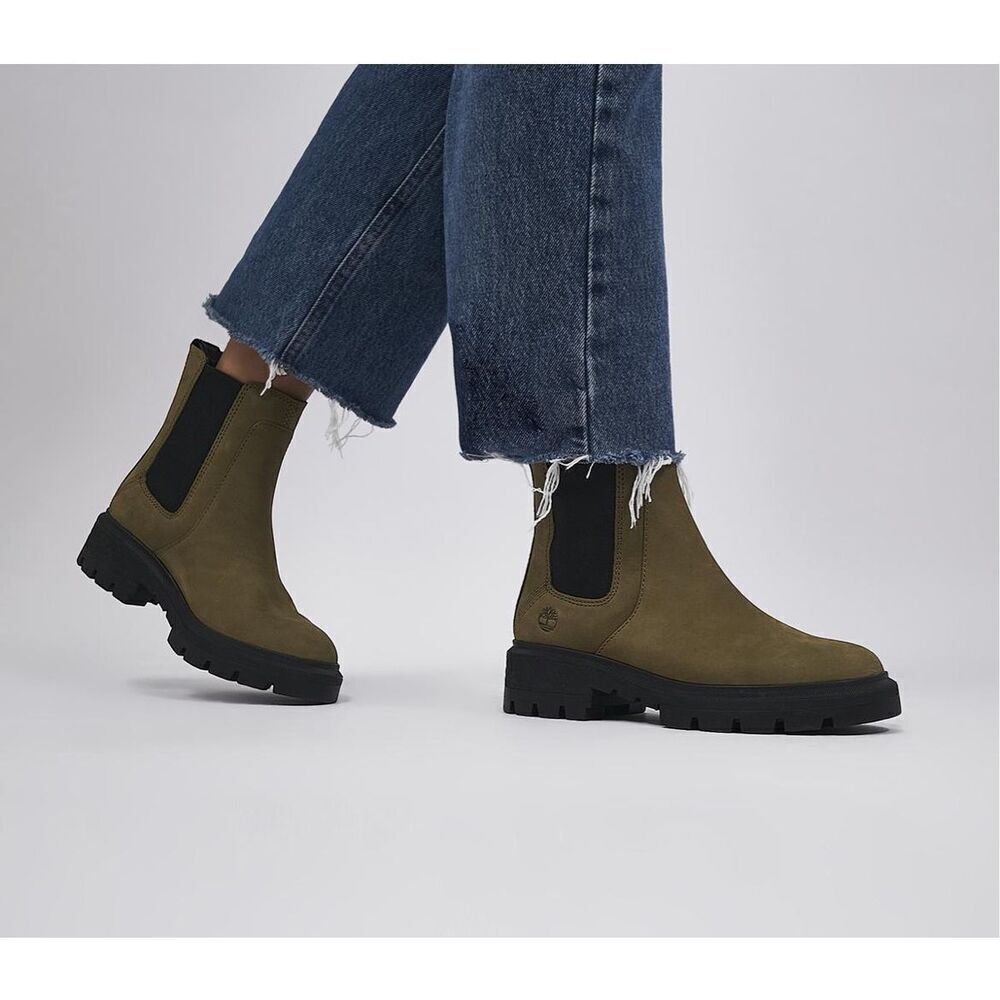 Timberland Women’s Cortina Valley Chelsea Boots In Olive Nubuck Leather - Picture 3 of 13